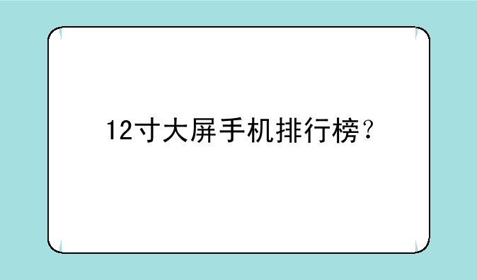 12寸大屏手机排行榜？