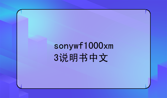 sonywf1000xm3说明书中文